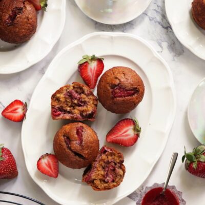 Honey Roasted Strawberry Muffins Recipe-Roasted Strawberry Muffins-Whole Wheat Oat Strawberry Muffins