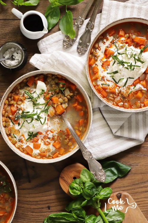 Lentil Soup with Burrata
