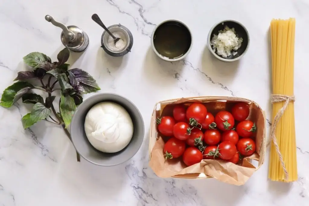 Ingredients for Roasted Tomato Pasta with Burrata