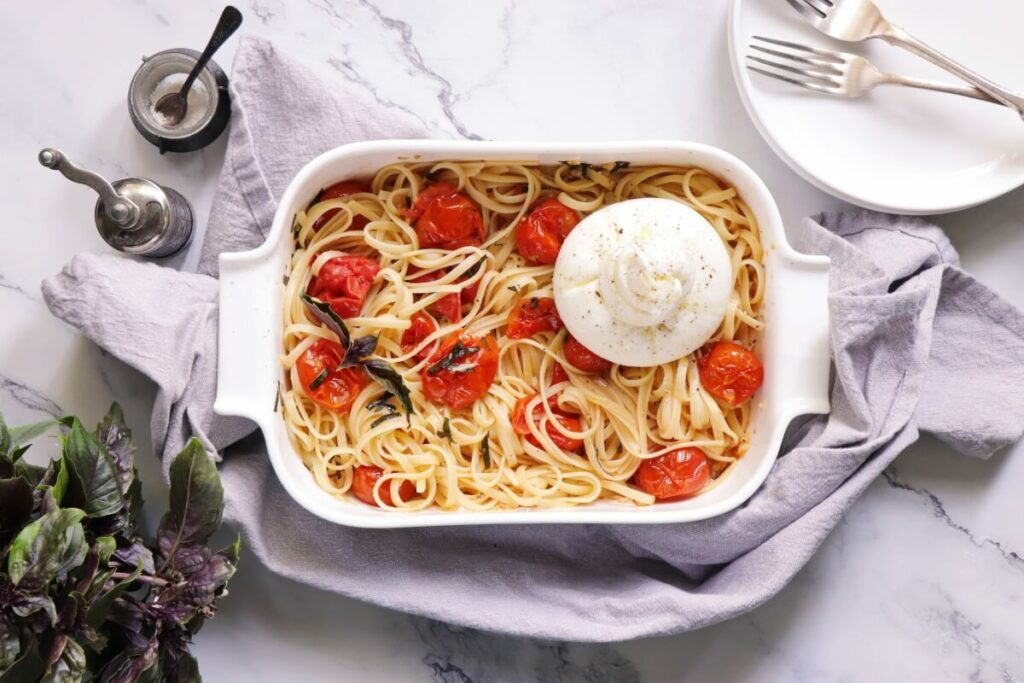 How to serve Roasted Tomato Pasta with Burrata