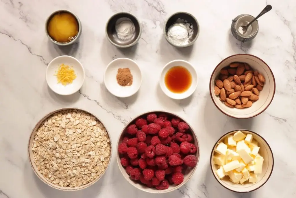 Ingredients for Raspberry Crumble Bars GF