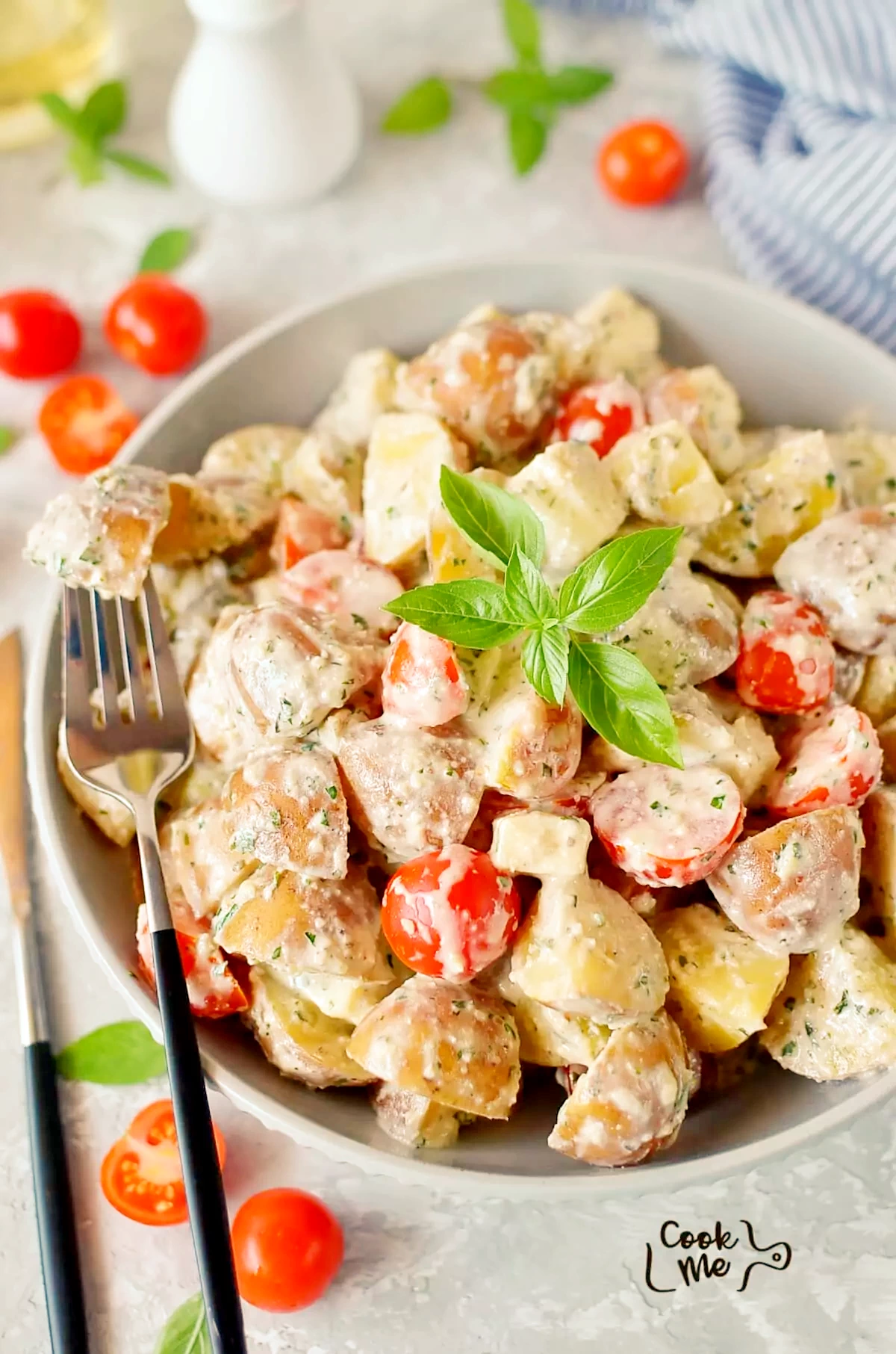 Creamy Pesto Caprese Potato Salad