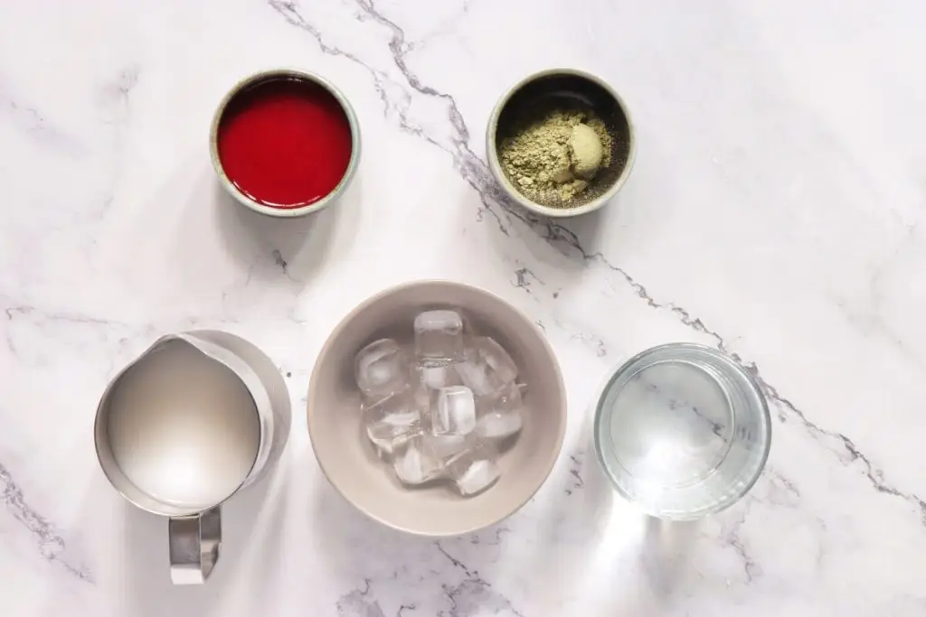 Ingredients for Iced Raspberry Matcha Latte