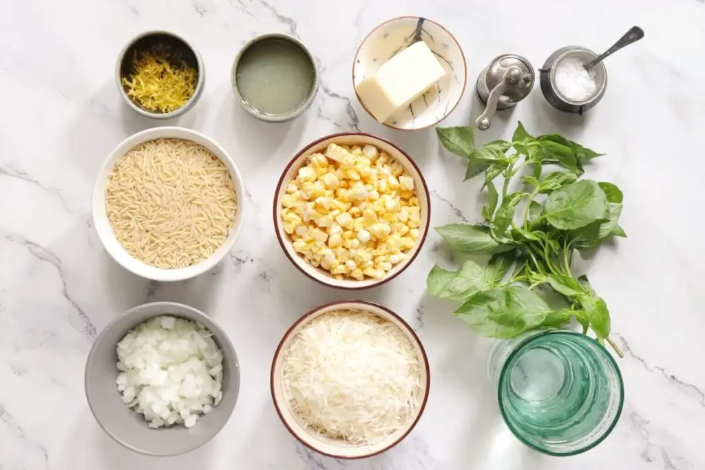 Ingredients for One Pot Creamy Corn Orzo