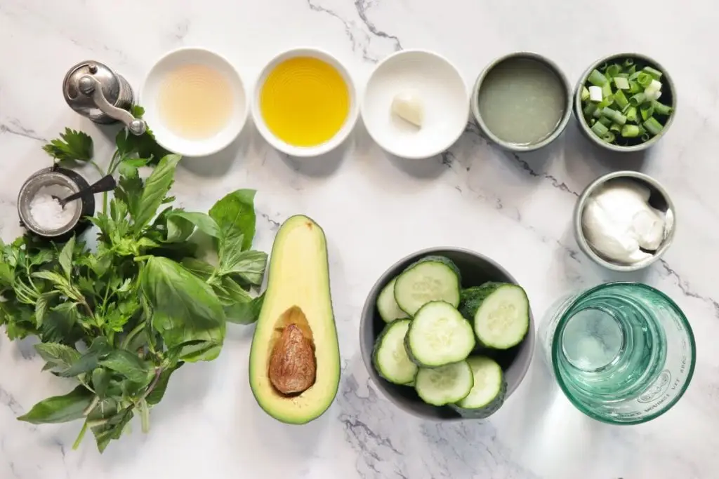 Ingredients for Vegan Basil Cucumber Gazpacho