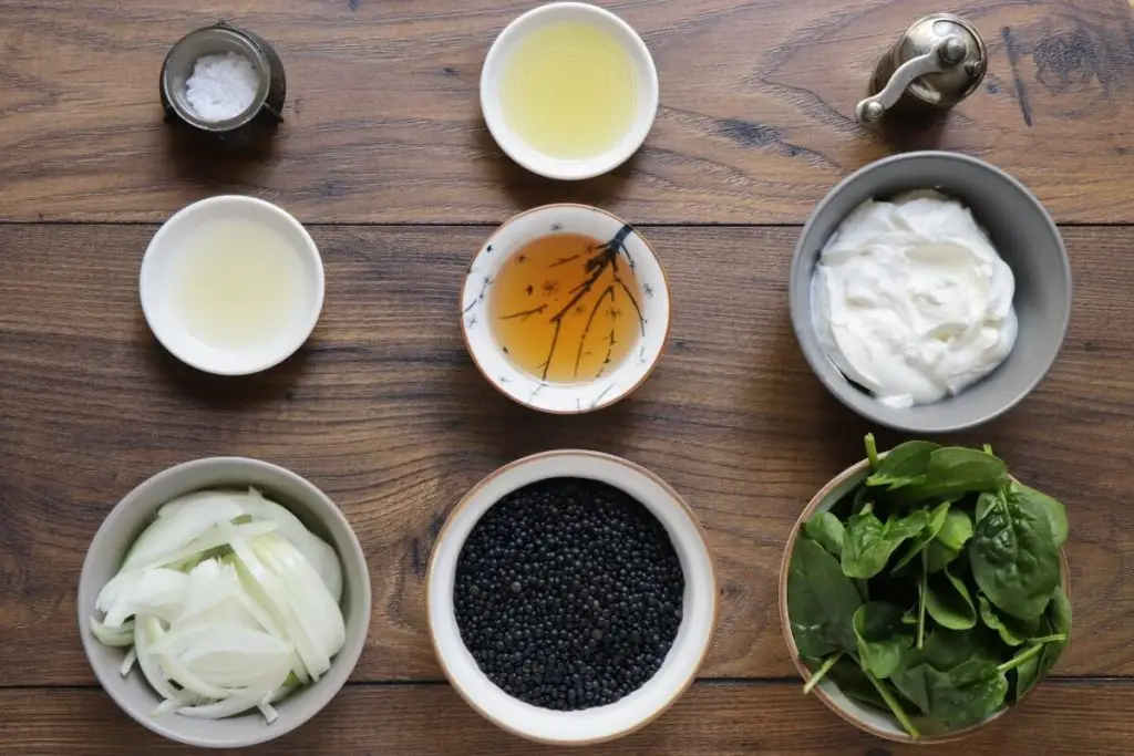 Ingredients for Black Lentils with Spinach