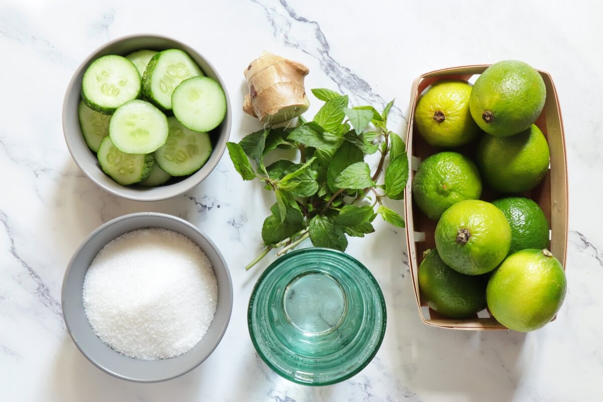 Ingridiens for Cucumber Ginger Mint Agua Fresca