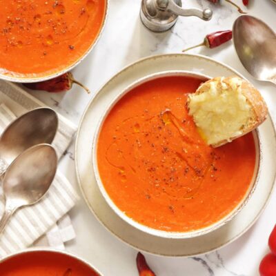 Roasted Red Pepper and Tomato Soup Recipe-Roasted Tomato Soup-Flavorful Tomato Soup-Easy Tomato Soup