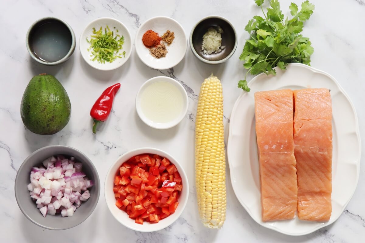 Ingridiens for Salmon with Corn and Pepper Salsa