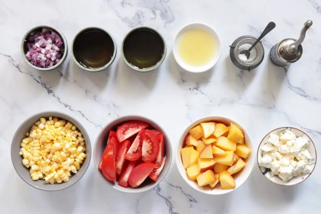 Ingredients for Tomato Peach Corn Salad