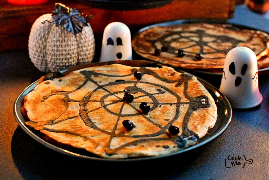 How to serve Halloween Spiderweb Pancakes
