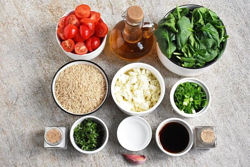 Ingredients for Mediterranean Brown Rice Salad