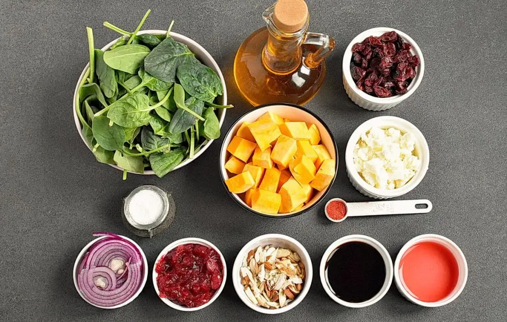 Ingredients for Spinach Salad with Butternut Squash