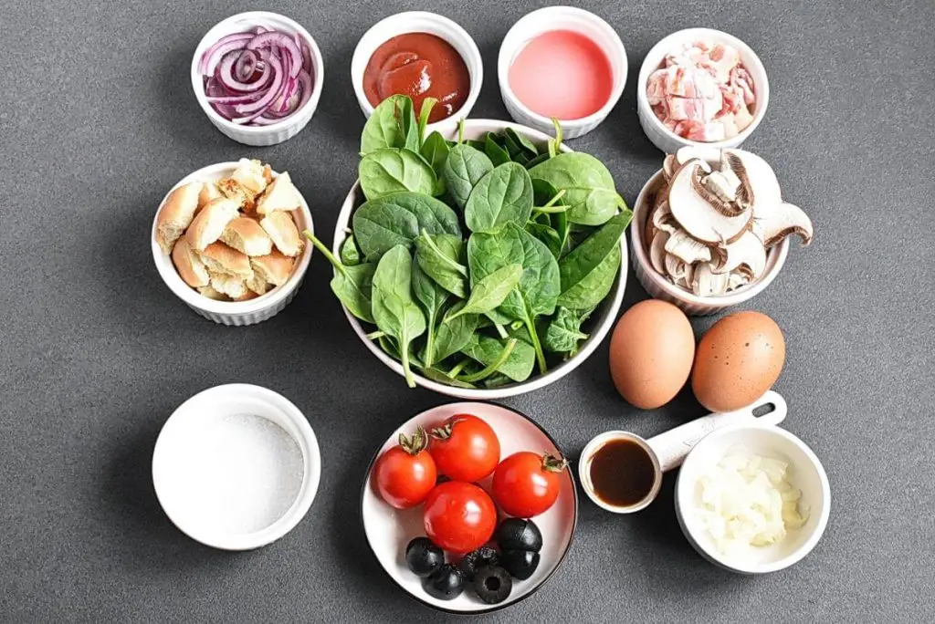 Ingredients for Spinach Salad with Warm Bacon Dressing