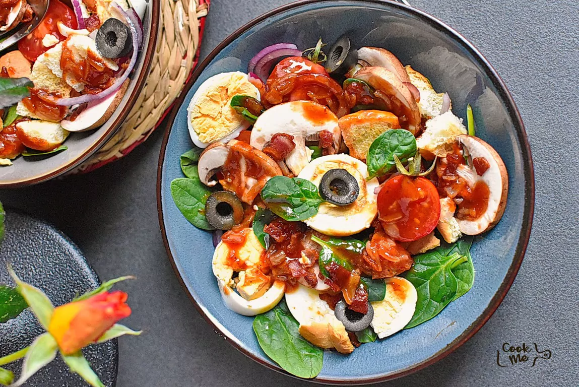 Spinach Salad with Hot Bacon Dressing Recipes– Homemade Spinach Salad with Hot Bacon Dressing – Easy Spinach Salad with Hot Bacon Dressing