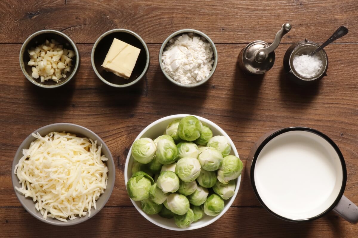 Ingridiens for Brussels Sprouts au Gratin