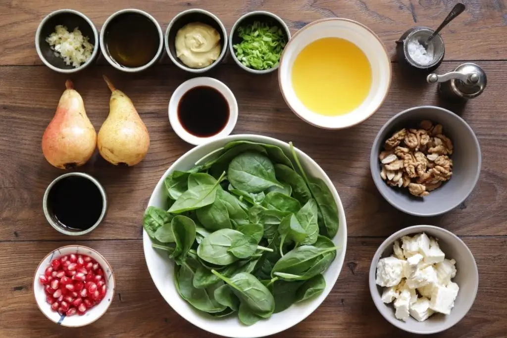 Ingredients for Spinach Pear and Feta Salad