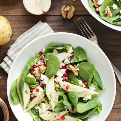 Spinach, Pear, and Feta Salad Recipe-Spinach and Pear Salad-Last Minute Salad-Pear Spinach Salad-Pear and Feta Salad