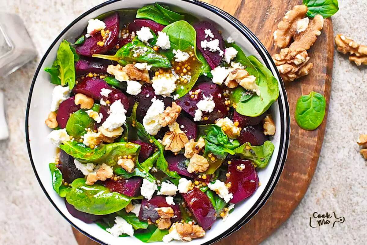 Spinach Salad with Goat Cheese and Beets Recipe-Beetroot Spinach Goat's Cheese Salad-Beets and Goat Cheese on a Bed of Spinach