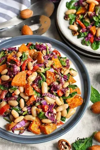 Spinach Salad with Roasted Sweet Potatoes