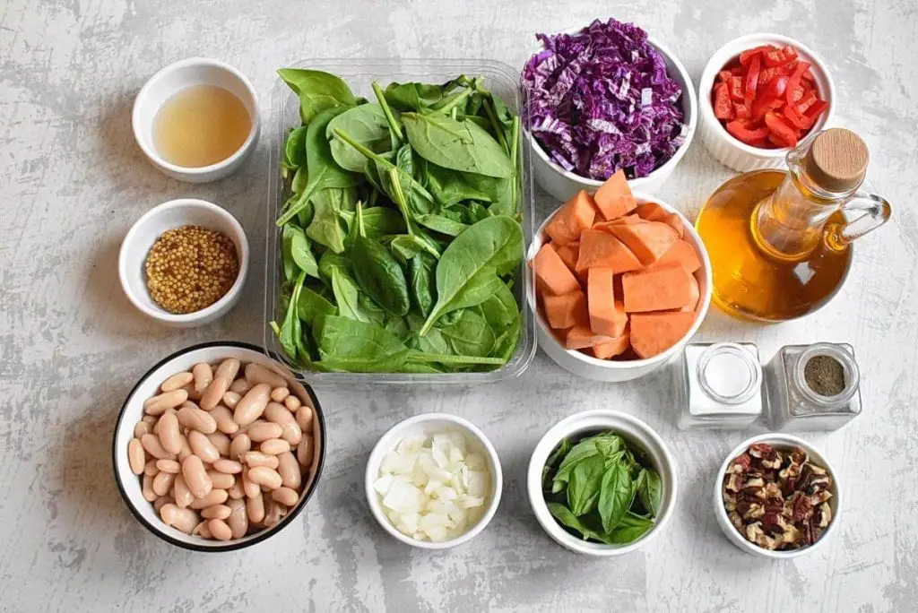 Ingredients for Spinach Salad with Roasted Sweet Potatoes