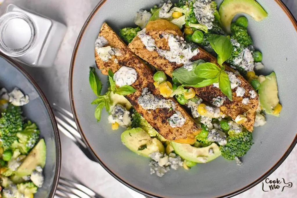 Tofu Broccoli and Blue Cheese Salad