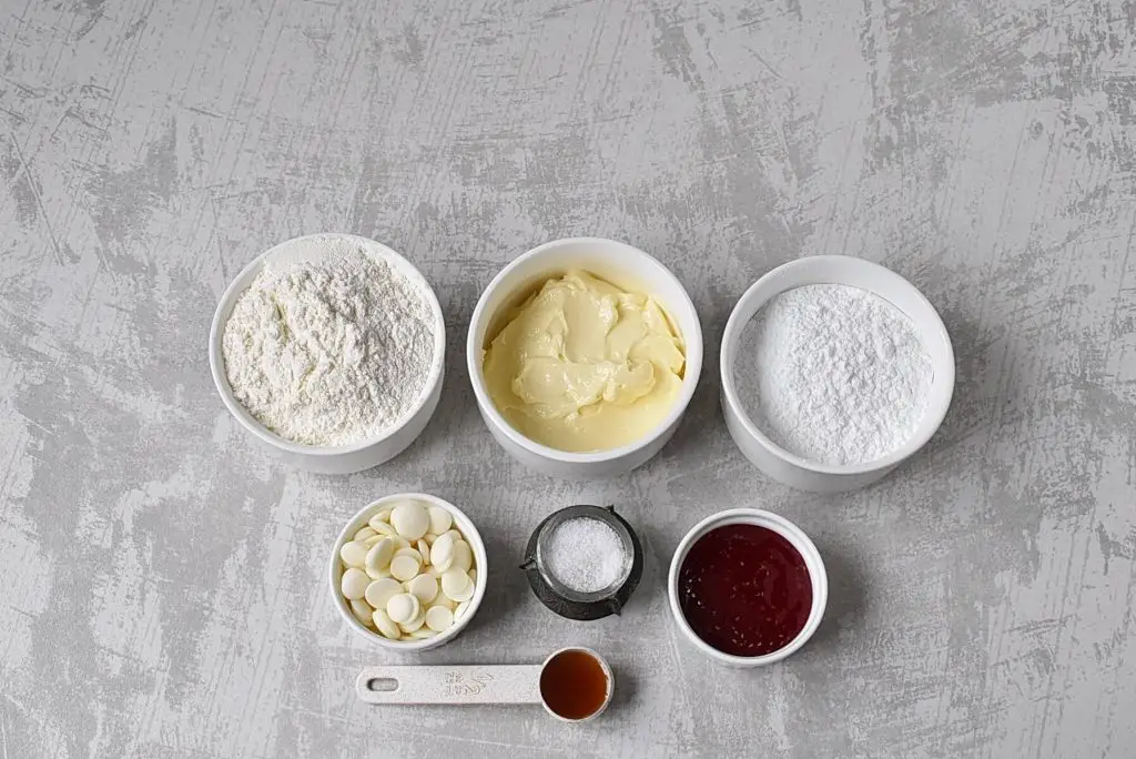 Ingredients for Raspberry and White Chocolate Shortbread Cookies