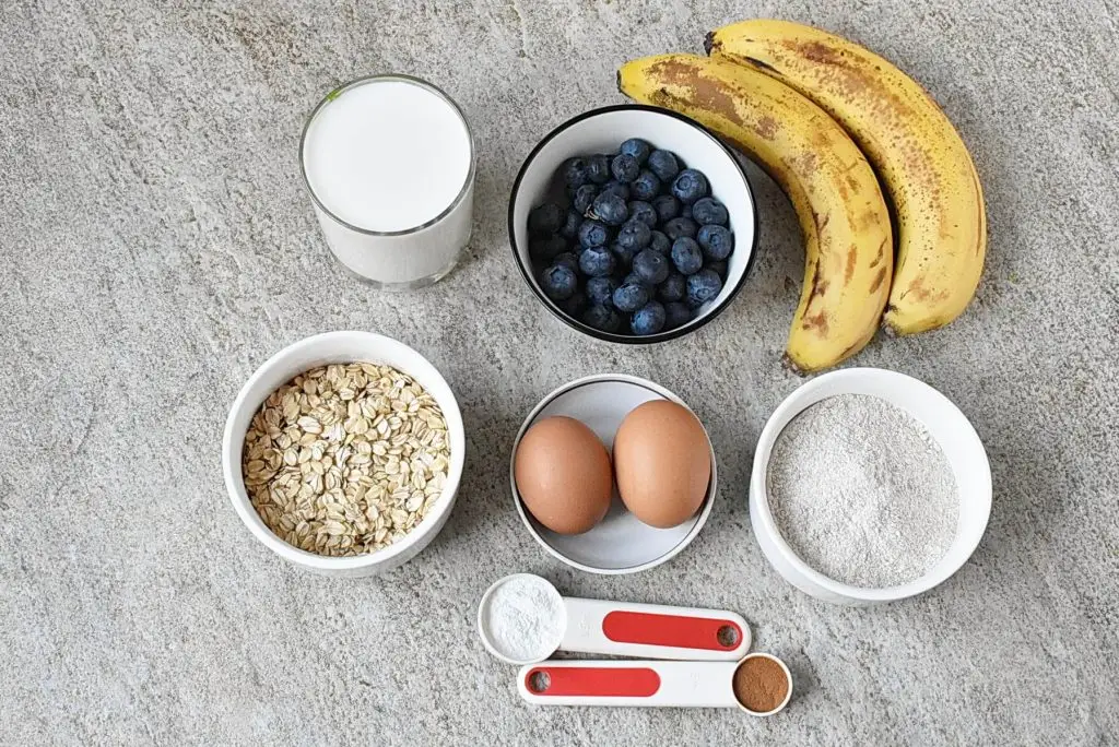 Ingredients for Banana Blueberry Oat Waffles