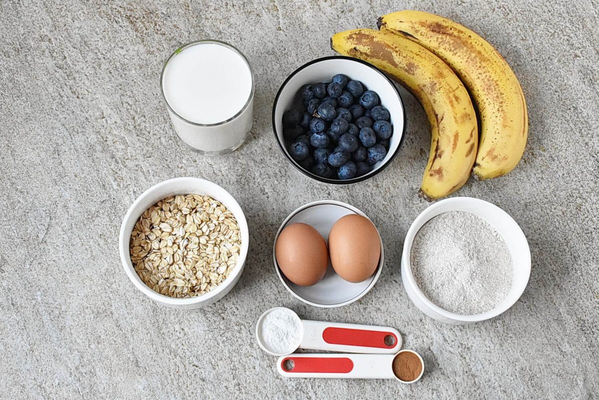 Ingredients for Banana Blueberry Oat Waffles