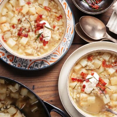 Celeriac, Bacon and Barley Soup Recipe-Pearl Barley Soup-How to Prep Celeriac for Cooking-Winter Soup Recipe-Celery Root Soup