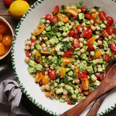 Chickpea Salad Recipe-Vegan Chickpea Salad Recipe-Simple Chickpea Salad-Chickpea Tomato Avocado Cucumber Salad
