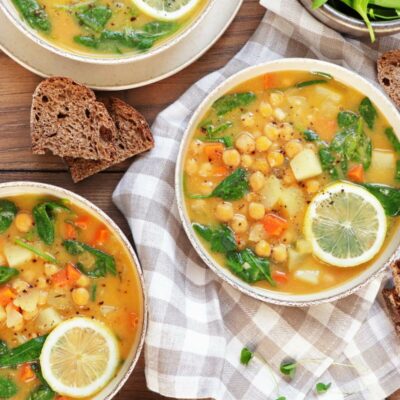 Chickpea Soup with Spinach Recipe-Spinach and Chickpea Soup-Vegan Chickpea Soup-Lemony Chickpea Soup with Spinach