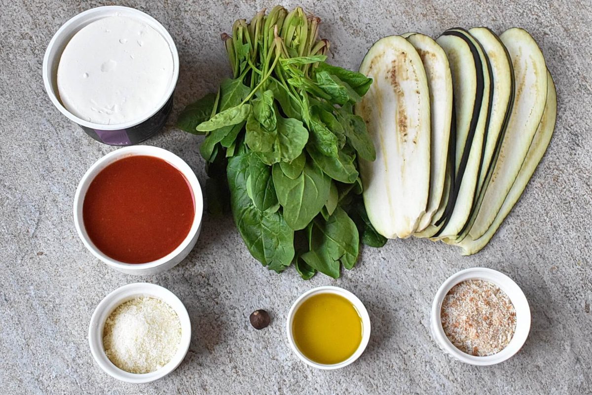 Ingredients for Eggplant Rolls with Spinach & Ricotta