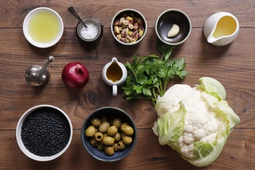 Ingredients for Roasted Cauliflower Lentil Salad