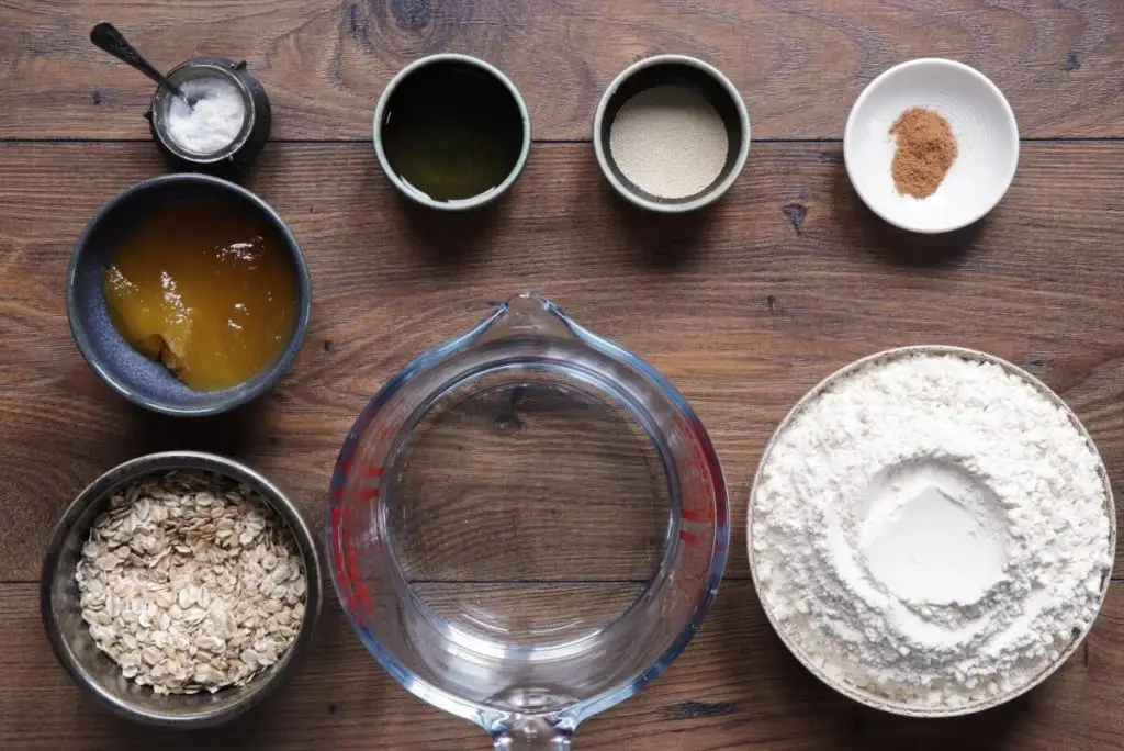 Ingredients for No-Knead Honey Oat Bread