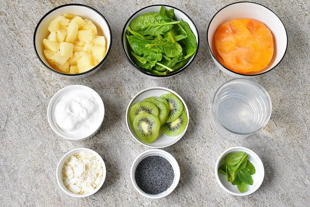 Ingredients for Tropical Green Smoothie Bowl