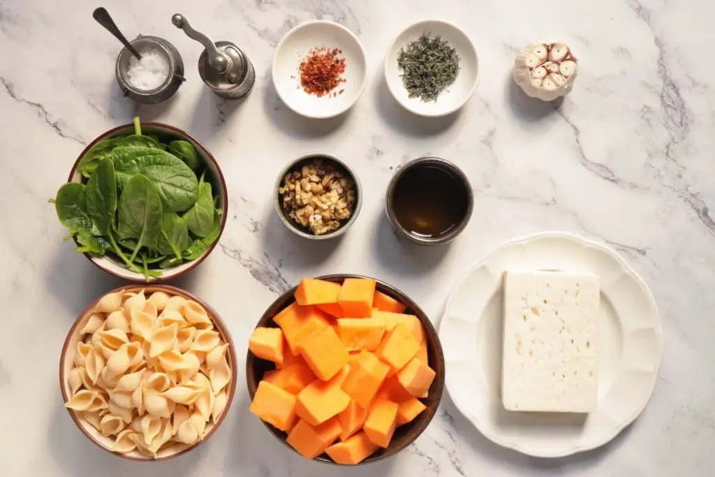 Ingredients for Butternut Squash Feta Pasta