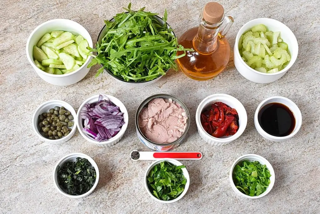 Ingredients for Mediterranean Tuna Salad