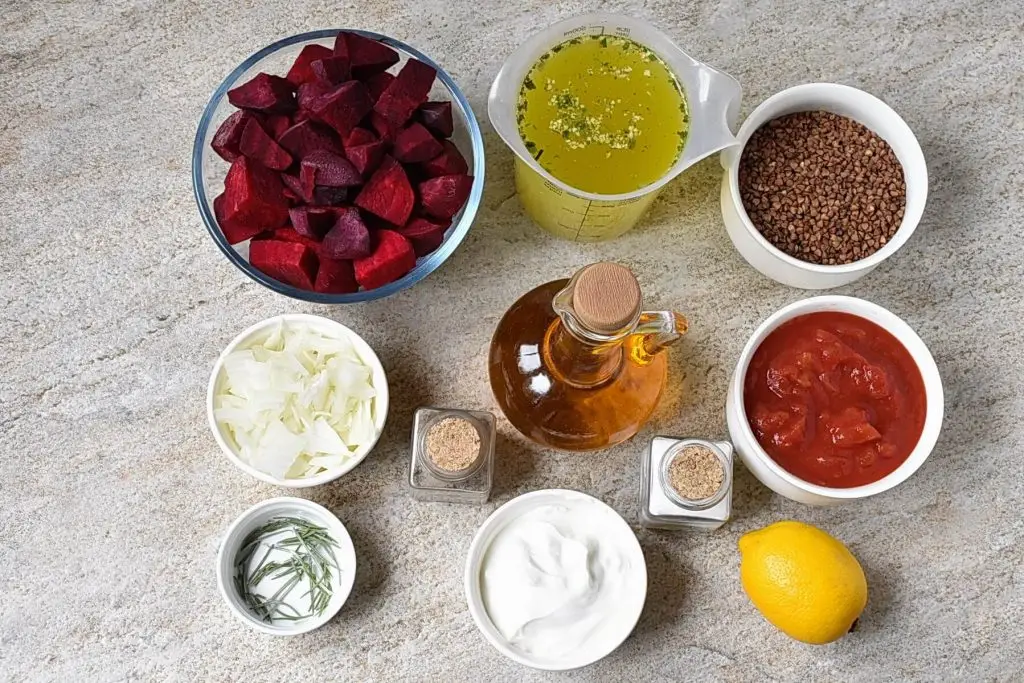 Ingredients for Vegan Beet and Buckwheat Soup