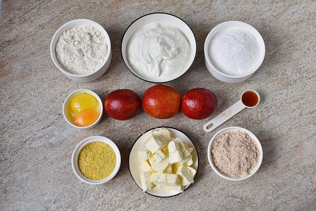 Ingredients for Blood Orange Ricotta Tart