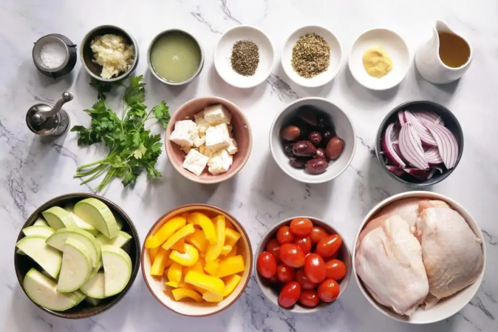 Ingredients for Greek Sheet Pan Chicken Dinner