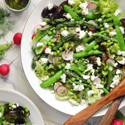 Pea and Asparagus Salad Recipe-Triple Pea Asparagus Salad-Asparagus Salad Recipe-Asparagus Pea Salad with Radishes-Asparagus Salad with Mint Dill Dressing