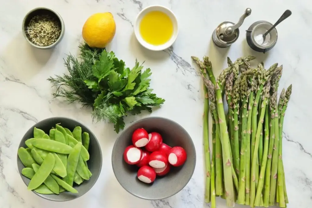 Ingredients for Sautéed Asparagus and Snow Peas