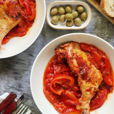 Chicken with Red Peppers and Tomatoes Recipe-Pollo Con Peperoni-Easy Chicken Dinner-Summer Chicken Dinner