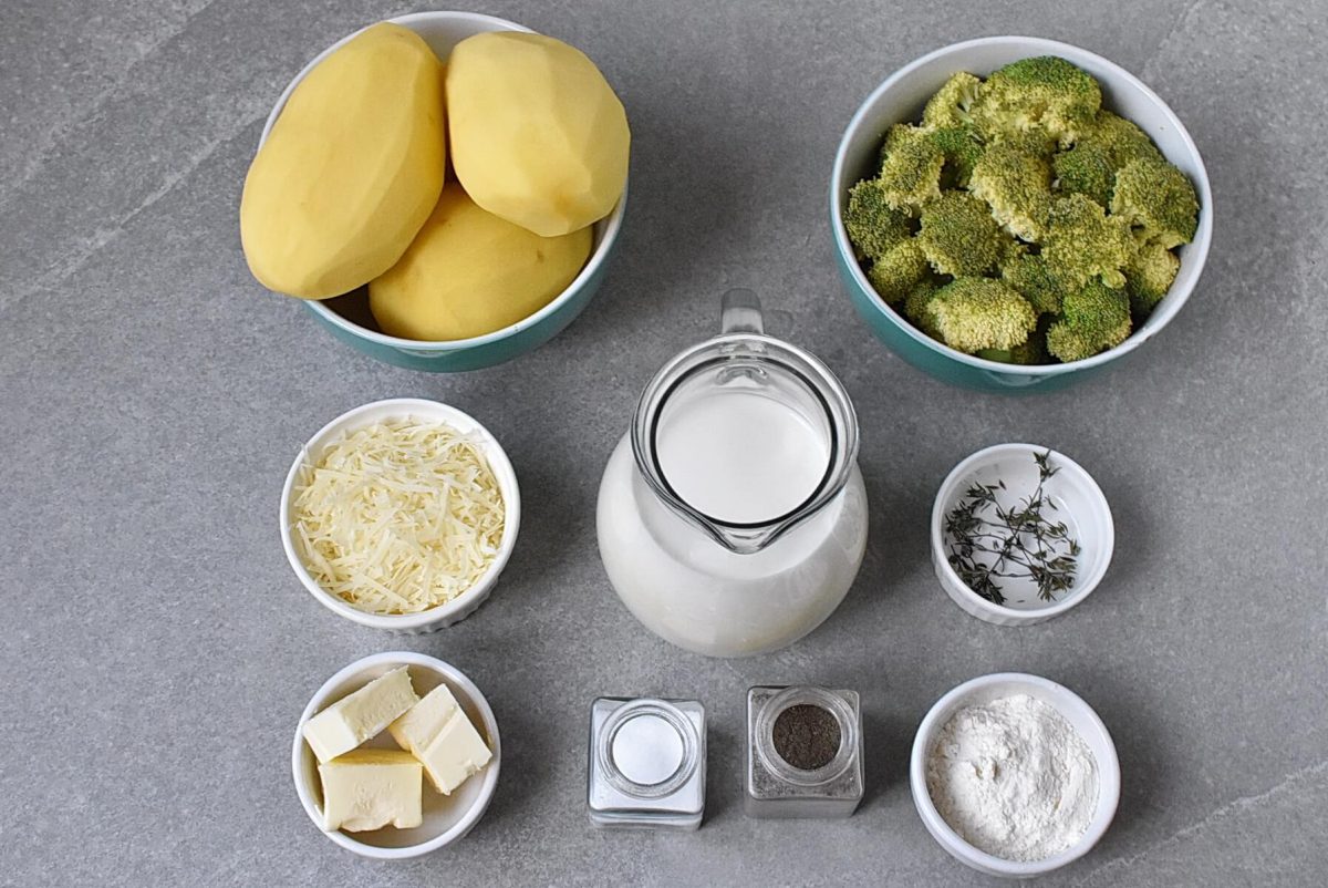 Ingredients for Creamy Potato Broccoli Casserole