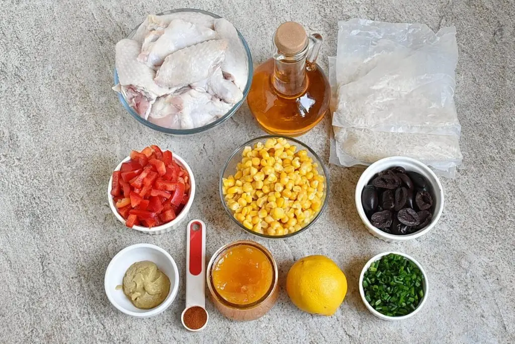 Ingredients for Sticky Apricot Chicken with Rainbow Rice