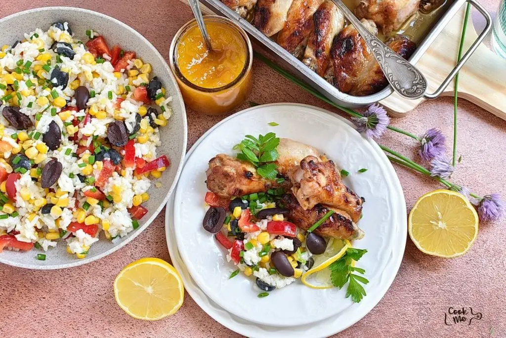Sticky Apricot Chicken with Rainbow Rice