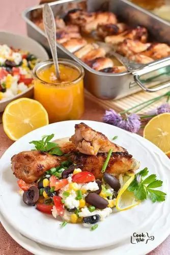 Sticky Apricot Chicken with Rainbow Rice
