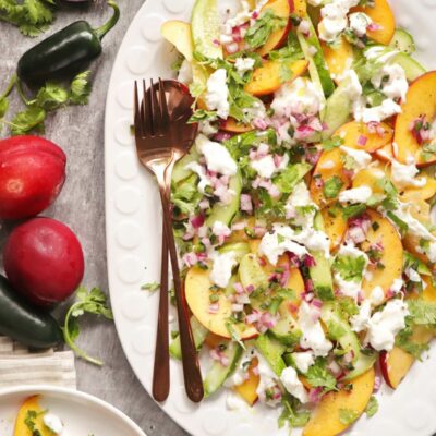 Nectarine and Cucumber Salad Recipe-Best Summer Salad Recipe-Nectarine Salad with Cucumber and Burrata and Jalapeno