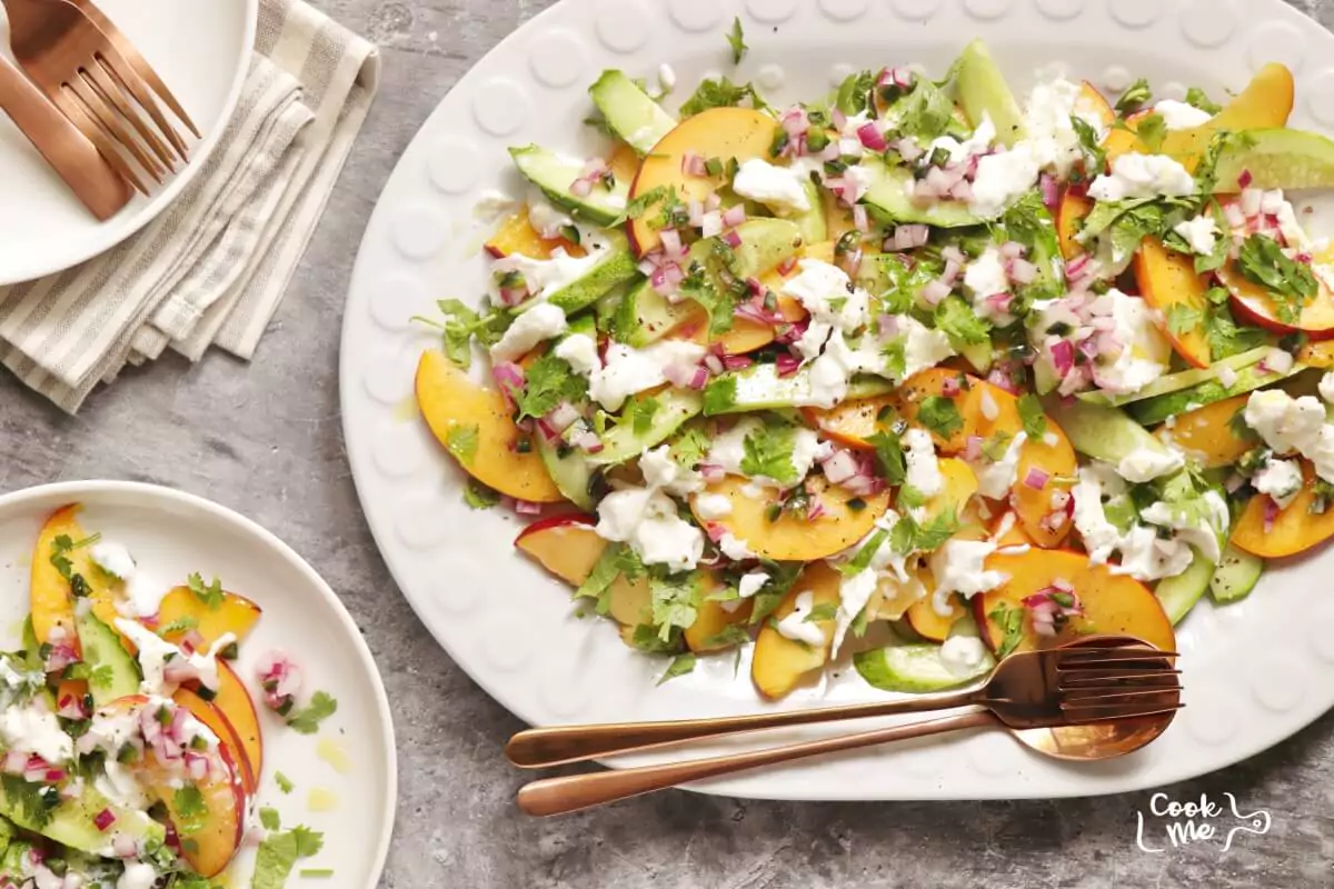 Nectarine and Cucumber Salad Recipe-Best Summer Salad Recipe-Nectarine Salad with Cucumber and Burrata and Jalapeno